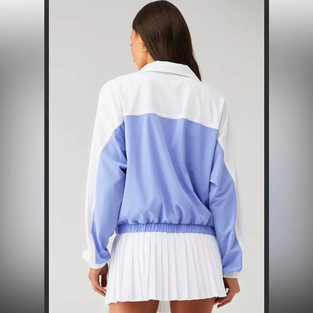 NWT Beyond Yoga Go Retro Colorblock Jacket in Periwinkle Cloud & True White XS